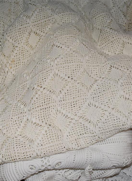 Three large crochet bed covers